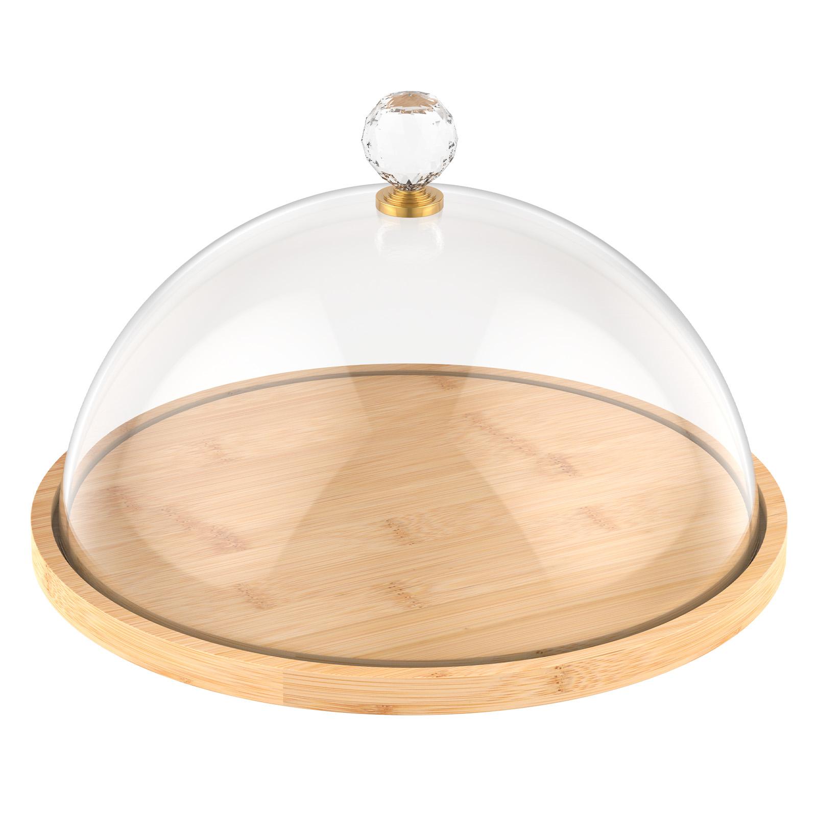 Round Cake Stand for Party Wooden Cake Holder with Acrylic Lid Dessert Display Stand for Butter Cheese Storage Wedding Decor