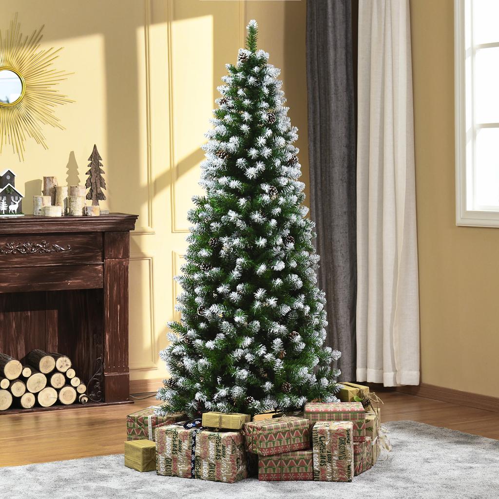 Artificial Christmas Tree, 630 Branches, 37 Pinecones, Snow-Covered Tips, Fire-Retardant, 180 cm