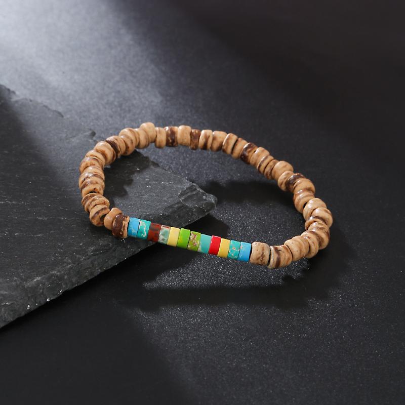 Vintage Handmade Beaded Skull Bracelet For Men Wooden Coconut Shell Beaded Bracelet Jewelry