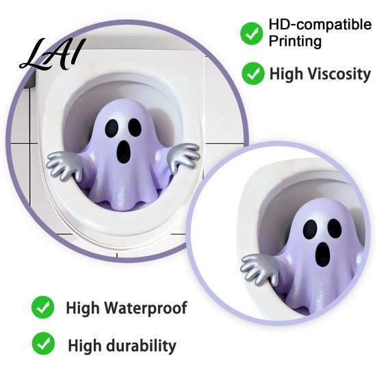 Removable Toilet Decals Halloween Ghost Lid Decal Self-Adhesive 3D Horrible Cover Unique Prankster Gifts Seat Stickers Waterproof Wall Stickers for