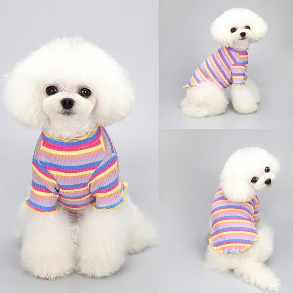 Rainbow Pet Long Sleeve Shirt Striped Design Two Legged Puppy Vest  Autumn Winter Season