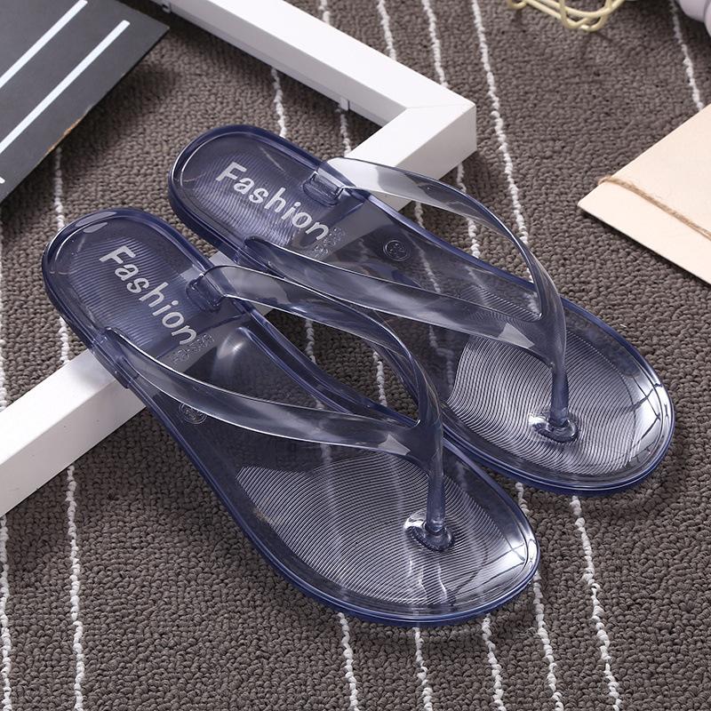 Crystal Jelly Transparent Cool Slippers Female Summer Student Korean Version of Fashion Trend Outer Wear Pinch Foot Flip-flops Flat Bottom