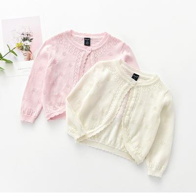 Frühling und Herbst Kinderkleidung Mädchen Strickjacke Mantel Feine Wolle Rundhals Dünner Kinderpullover