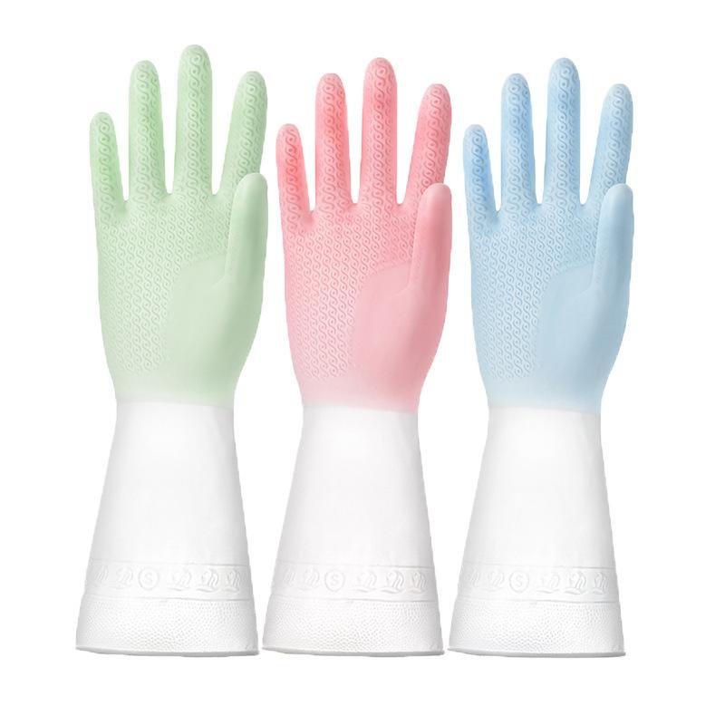 Trendy Unisex Dishwashing Tools Protective Handwear Rubber Household Cleaning Tools 1PCS PVC Durable Non-slip Kitchen Gloves Utility Gauntlets
