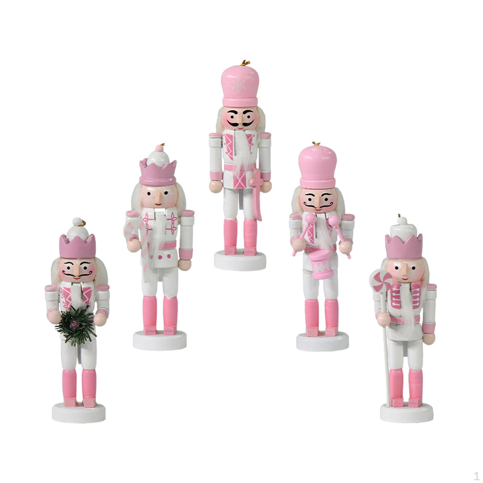 

5Pcs Pink Wooden Nutcracker Decorative Figurines Kids Toys Miniature Versatile Stable Base Christmas