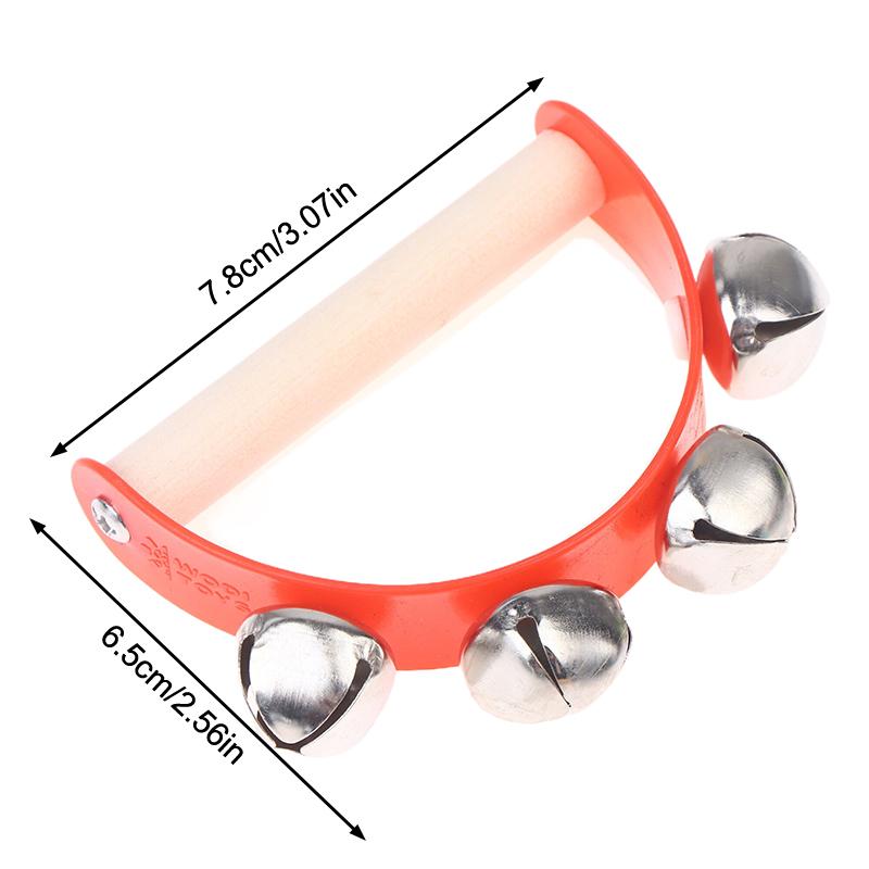 Wooden Half round Children's Tambourine with Clapper Handle - Educational Musical Fun Toy Orff Instruments Hand Ringing Bell