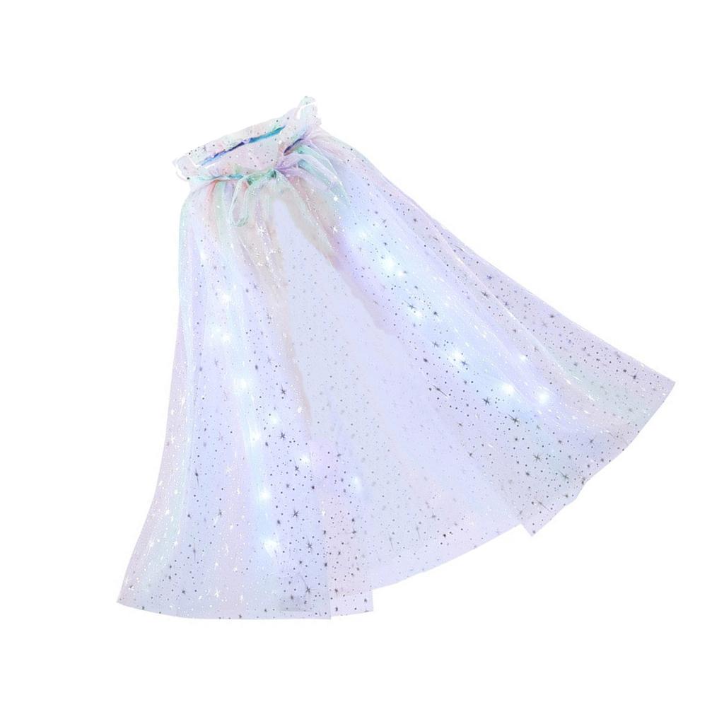 Rainbow Tulle Princess Cape for Kids Glowing Hooded Anna Cloak Dress Up Accessory For Theme Parties Halloween Props