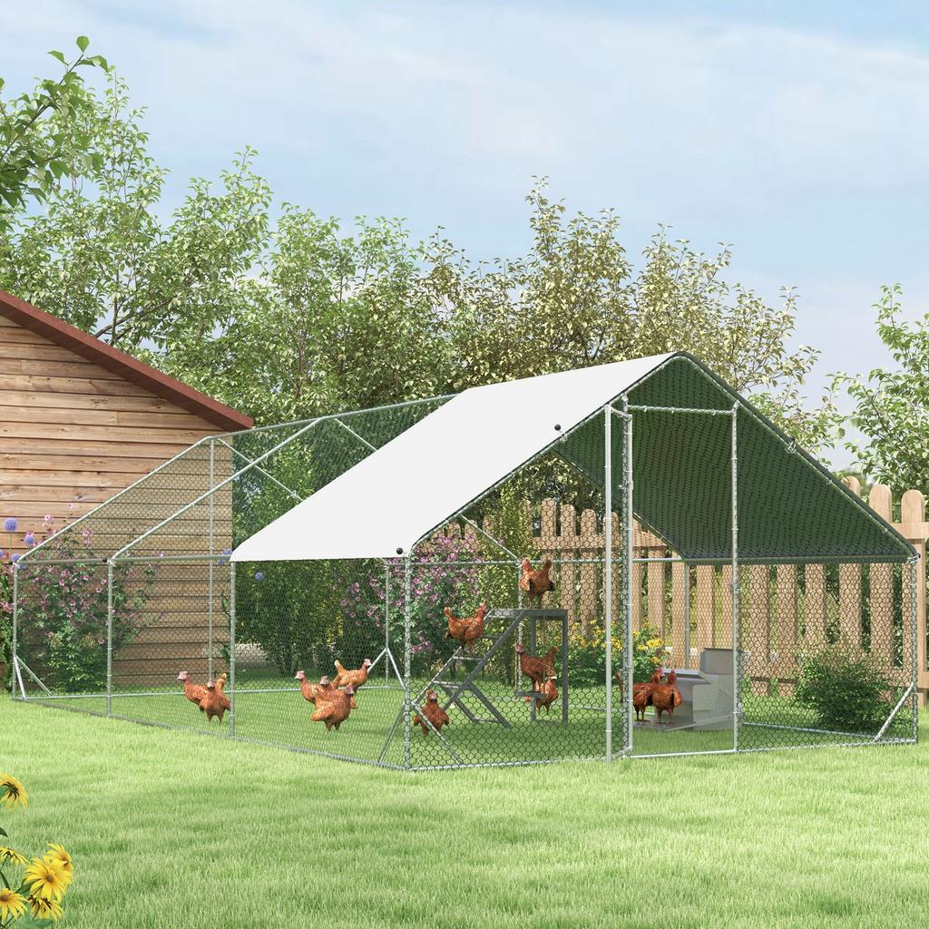 Galvanised Walk In Chicken Run W/ Cover 6 X 3 X 2m Silver