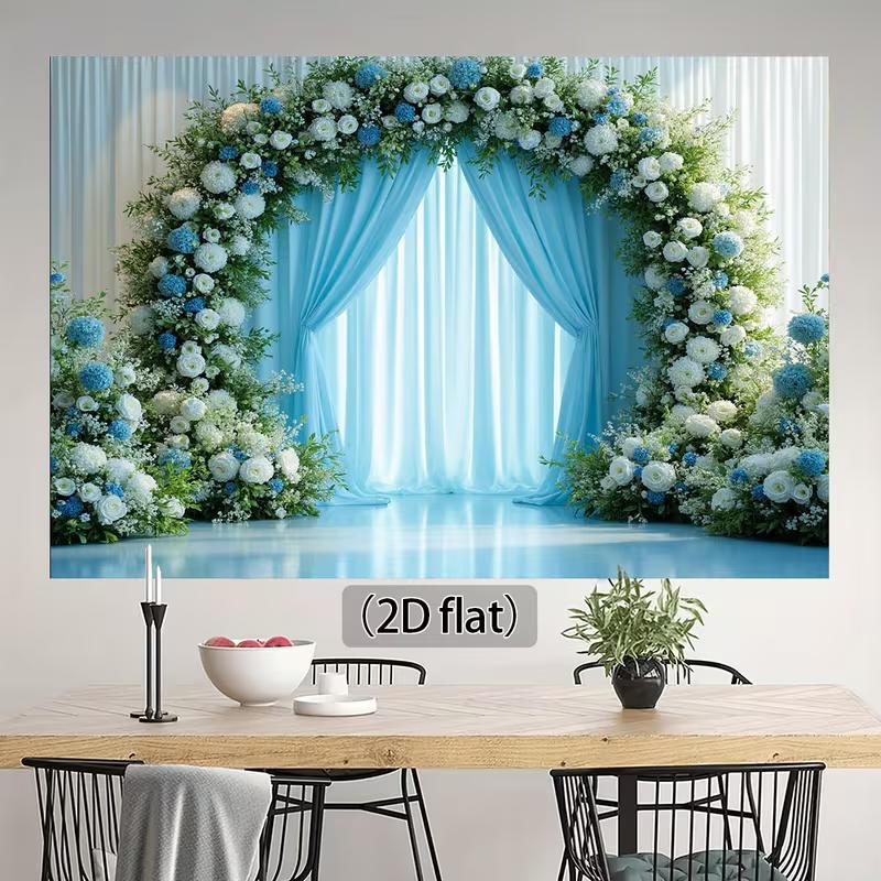 2D Light Blue Wedding Backdrop Floral Arch Ceremony Photography Background
