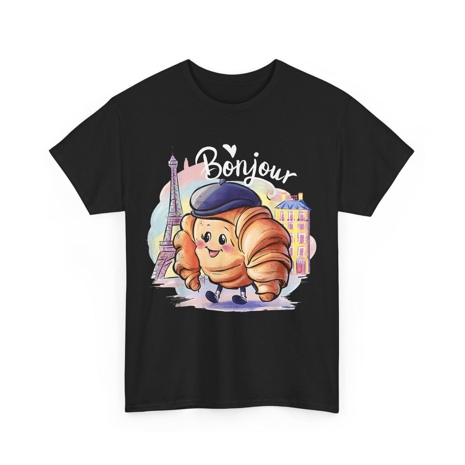 Croissant French Shirt, Cute Bonjour Croissant Kawaii Shirt M