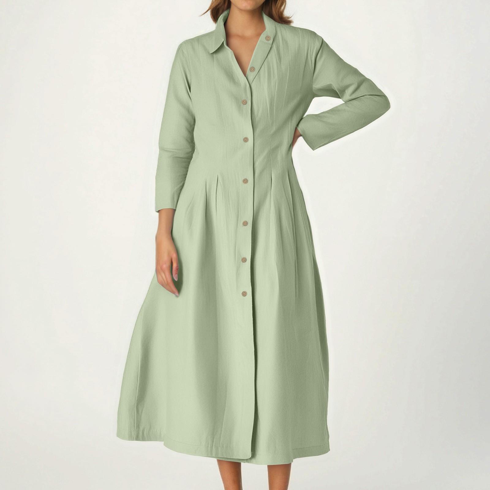 

Ladies Loose Comfortable Casual Fashionable Cotton And Linen Shirt Tie Buckle Long Sleeved Dress XXL