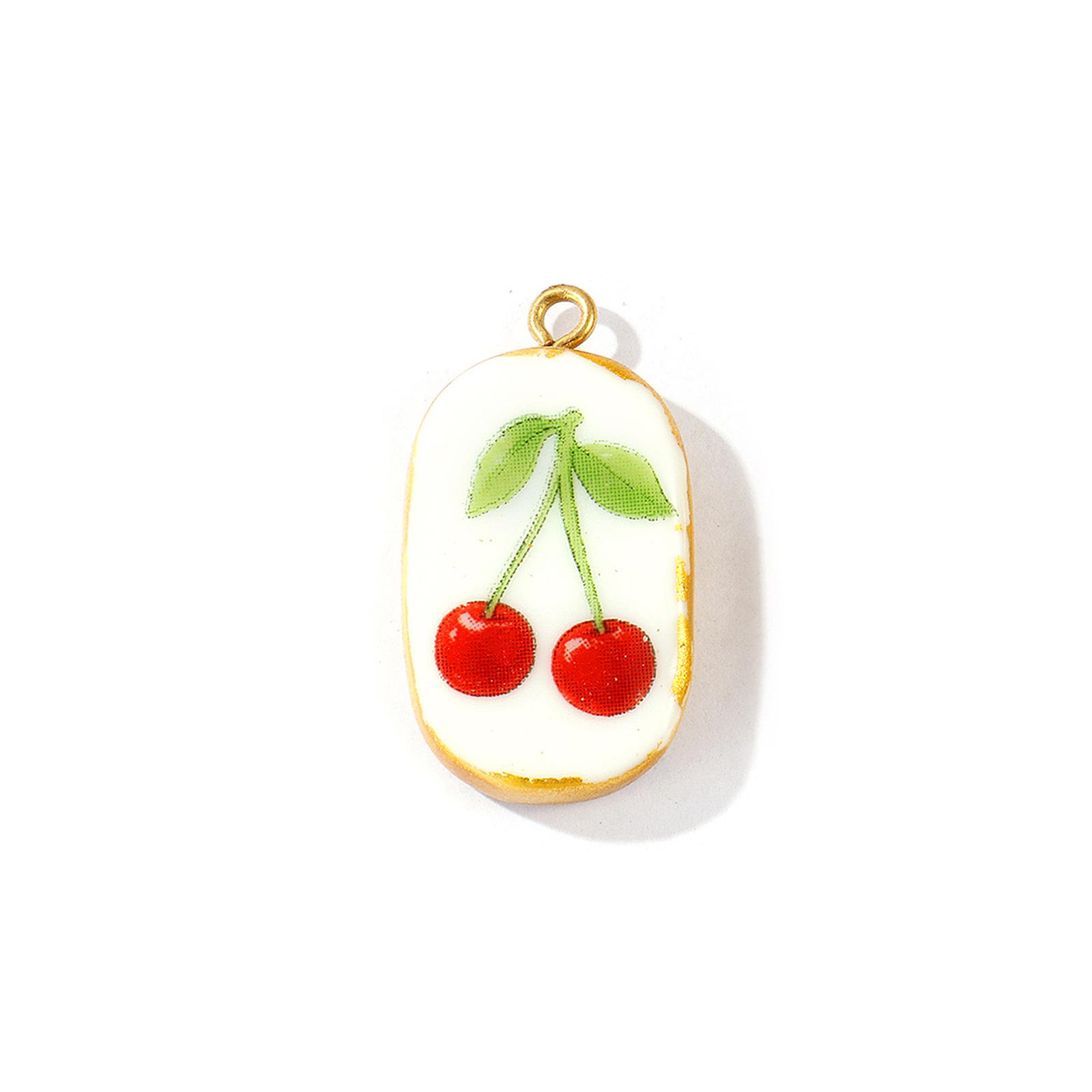 

2Pcs Single side Ceramic Pendants Oval Printed Lobster Strawberry 304 Stainless Steel 18K Gold Plated DIY Necklace 3x1.6cm