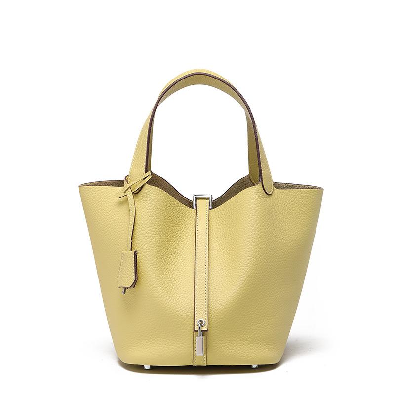 [New] High-quality First-layer Cowhide Niche Vegetable Basket Handbag Female, Genuine Leather Large-capacity High-end Bucket Bag