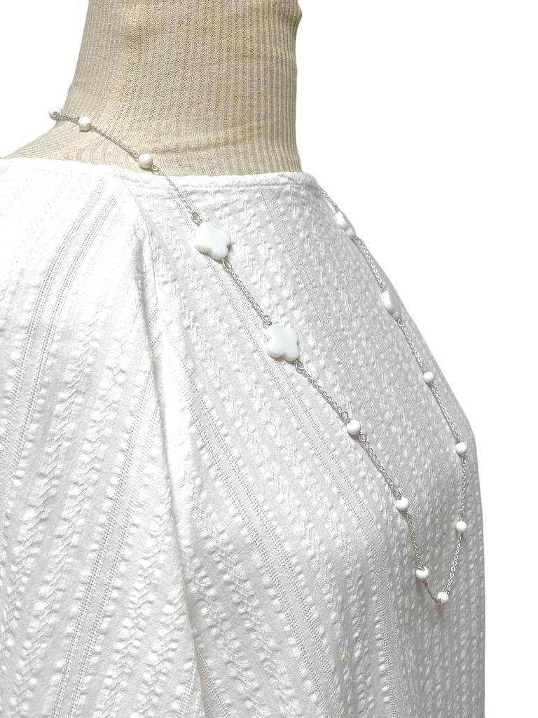 White Onyx Flower Long Natural Power AC300 Necklace, Stone, Stone,