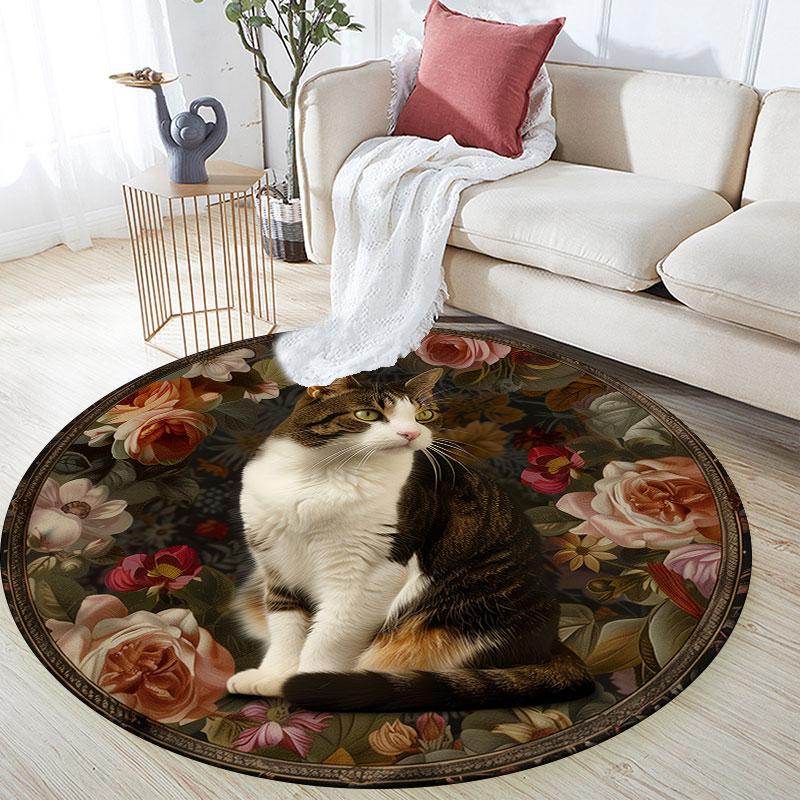 Vintage Cats pattern round rug,Carpet Rug for Living Room Bedroom Playroom ,Non-slip Floor Mat,Holiday Gifts and Birthday Gifts.