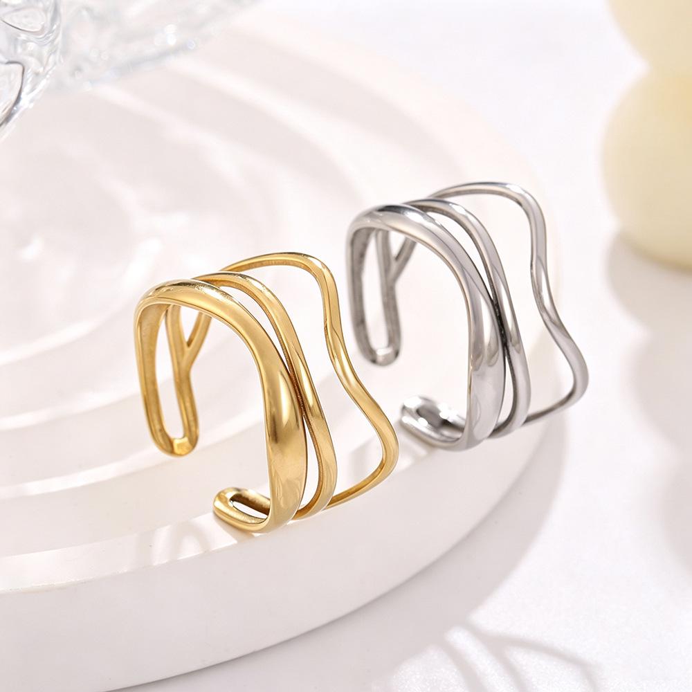 Versatile Cross Stainless Steel Open Ring - Gold & Silver Finish, Modern Design Jewelry
