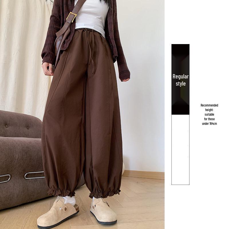 

Coffee Wood Ear Lace Lantern Pants - Women s 2026 Spring/Summer, Petite Straight Casual Bud Wide-Leg Style S (for 80-95 lbs)