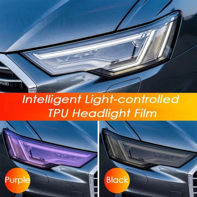 TPU PPF Smart Photochromic Headlight Protection Film Anti-scratch Self-healing White to Purple to Black Color Changing Sticker