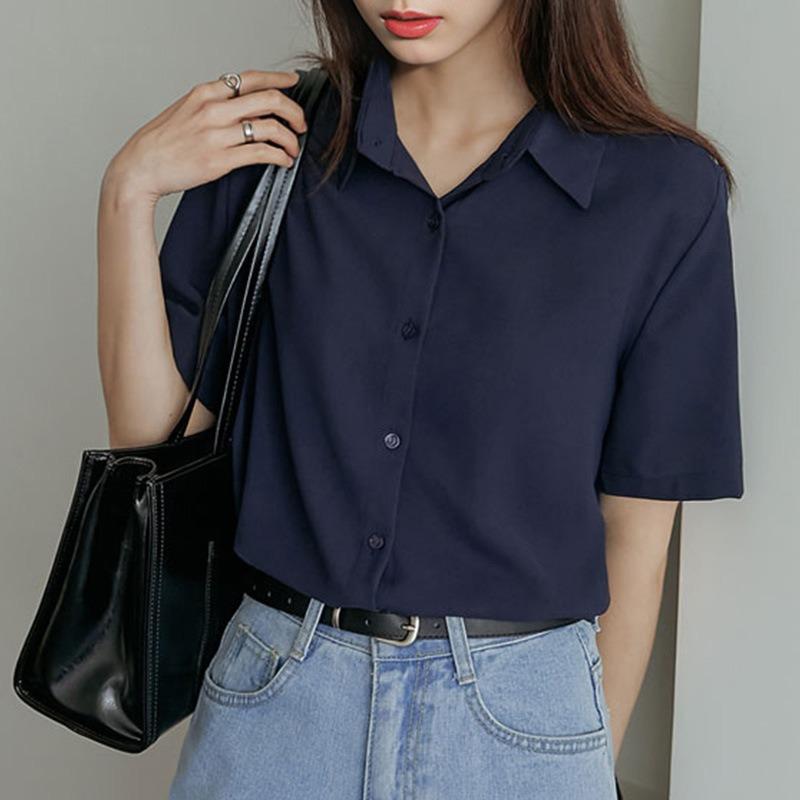 Korean Style Commuting Loose Short-sleeved Shirt for Women Summer Thin Design Versatile Shirt