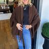 Women Shawl Cardigan with Batwing Long Sleeve Tassel Hem Solid Color Loose Fit Top Open Front Autumn Winter Knit Shawl