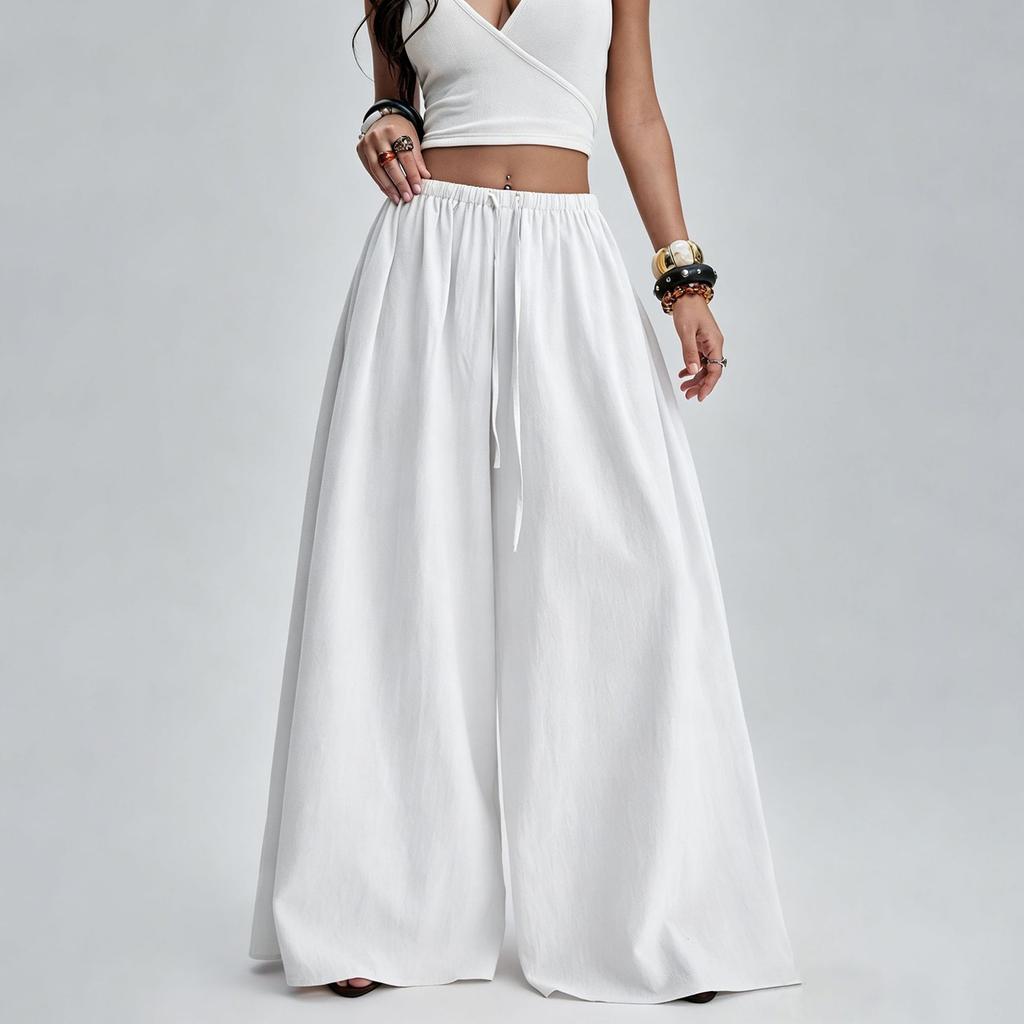 Women Wide Leg Pants Drawstring Waist Casual Loose Fit Trousers Long Pants Comfortable Lightweight Fabric
