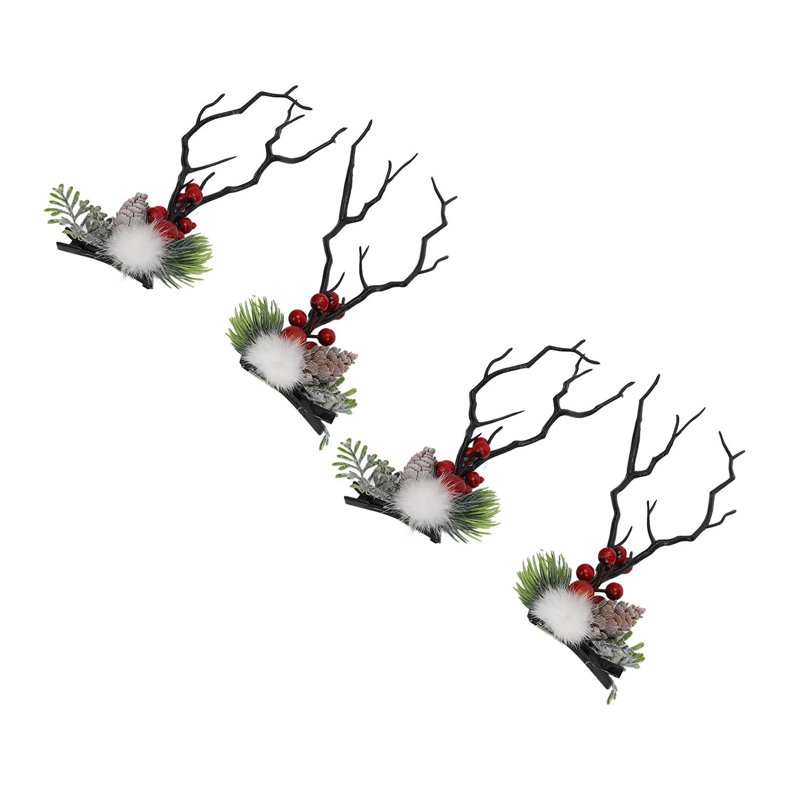 

2 пары заколок для волос в виде оленей, рождественские заколки для волос в виде рогов оленя, декоративные праздничные заколки для волос