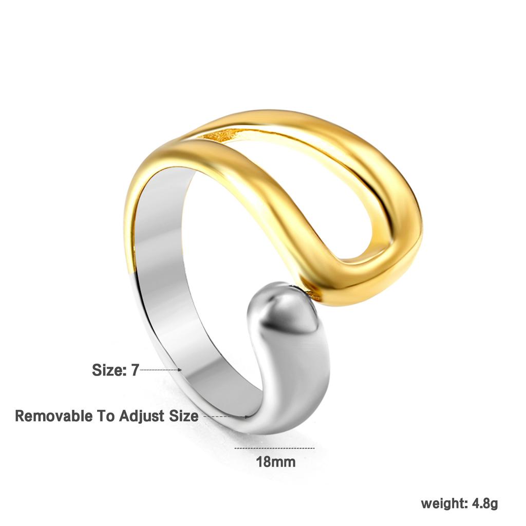 Niche asymmetric open ring fashion color matching gold single ring ring stainless steel electroplated 18K gold ring
