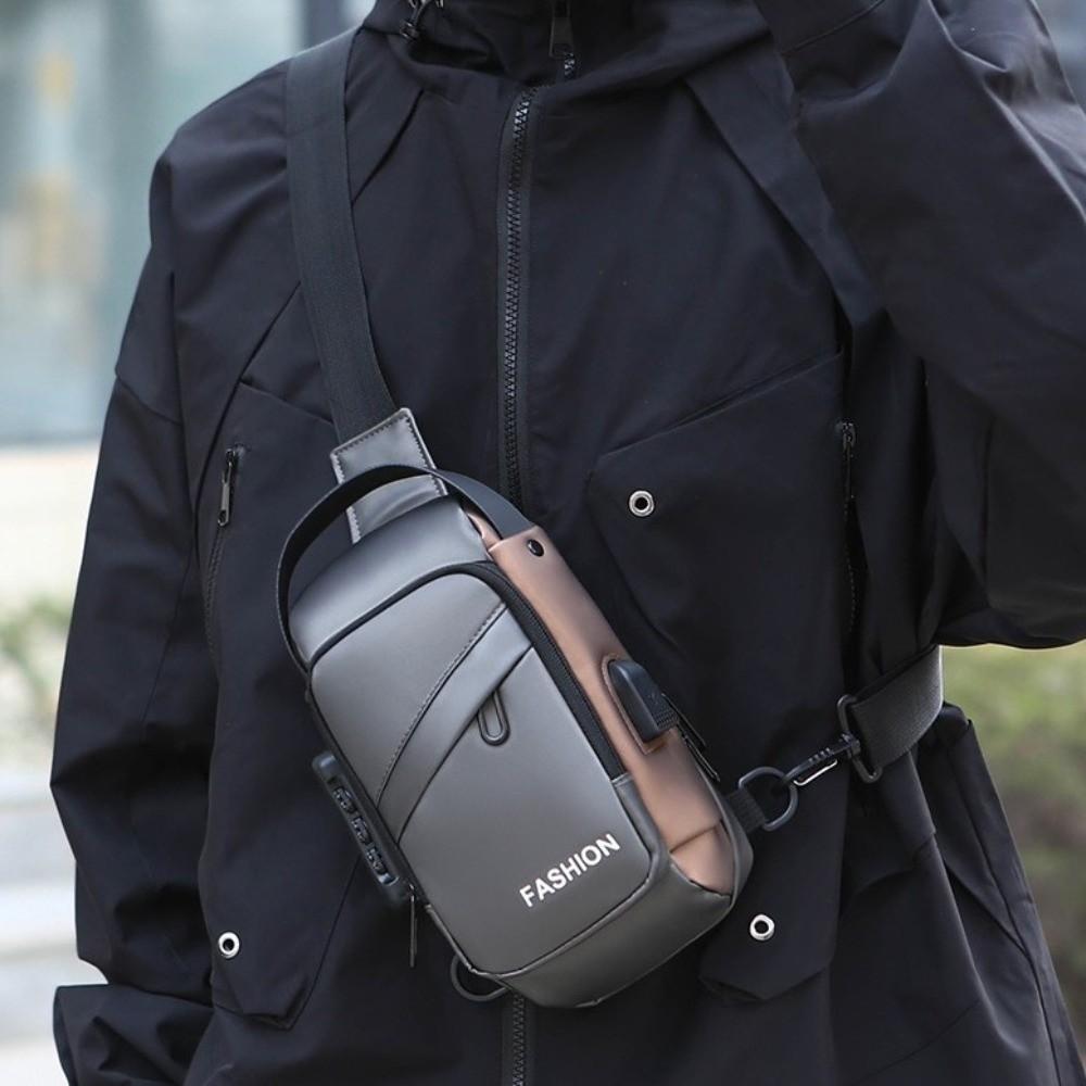 Adjustable Strap Men's Chest Bag USB Charging Port Shoulder Crossbody Bag Running