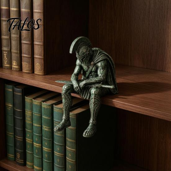 Shelf Sitter Decor Ancient Greek Warrior Statue, Sitting Soldier Figurine with Handcrafted Decorative Figures Helmet, Historical Desktop Ornament for