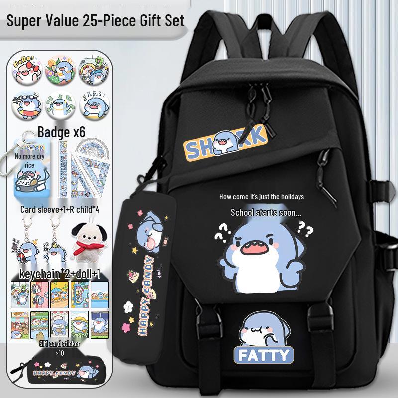 Fatty Shark Backpack: Lightweight, Cute, Large Capacity Schoolbag for Grades 3-6 Boys & Girls