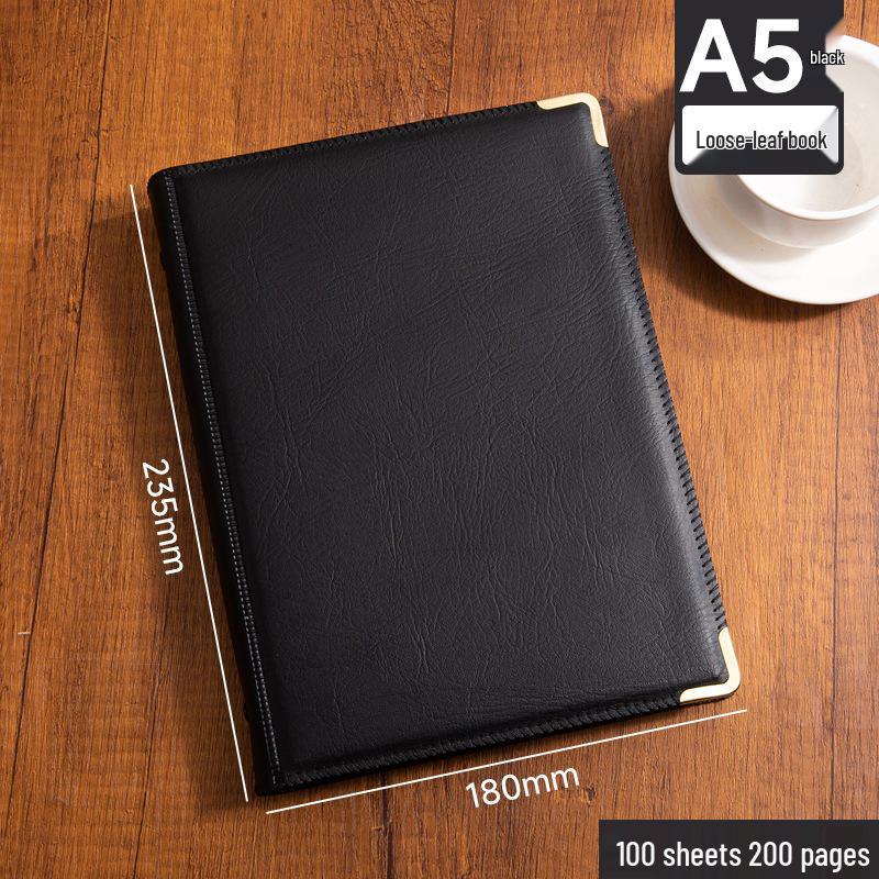 In Stock A5 Faux Leather Loose-leaf Notebook with Metal Corner Protectors and Customizable Logo