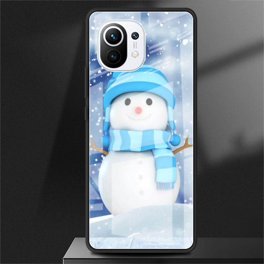 Kreslený Sněhulák Vánoční Skleněný Kryt pro Xiaomi Poco X3 NFC 11 Lite 11T F3 M3 Redmi Note 11 10 9 8 Pro 10S 9S 9A 9C Kryt na Telefon