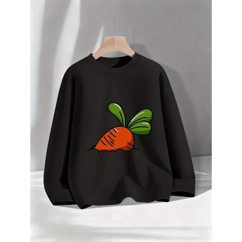 Kids Sweatshirt,Autumn Round Neck with Cute Carrot Pattern, Comfortable Casual Long Sleeve Top