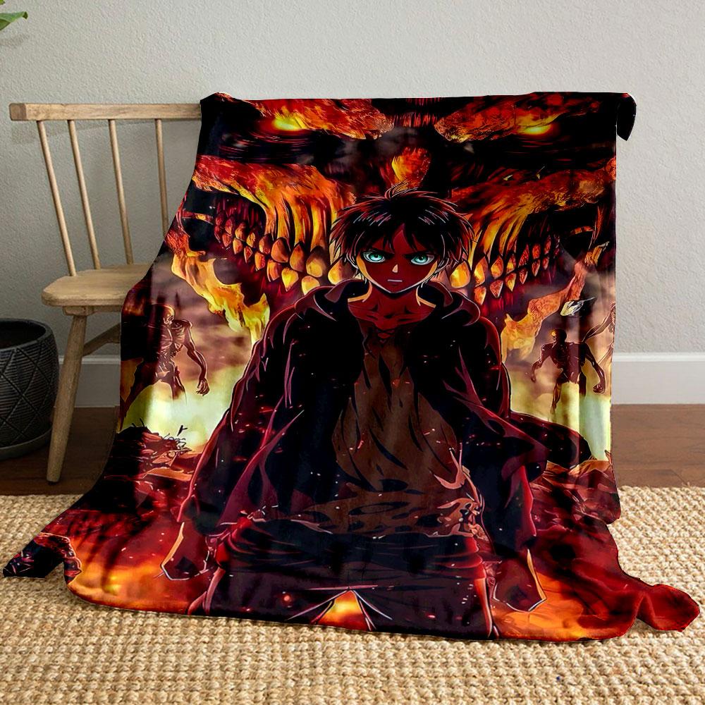 "Fiery Warrior and Monster Scene" Patterned blanket, flannel, suitable for all seasons, home decor, warm and cozy