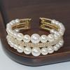 Hot Sale Baroque Crystal Pearl Opening Bracelet Gold and Silver Color Rhinestone Multi-Layer Bridal Wedding Jewelry