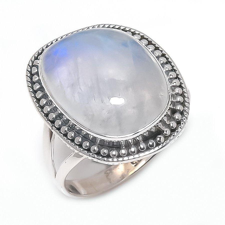 Natural Rainbow Moonstone Gemstone 925 Solid Silver Jewelry Ring Size 10 Q2d11