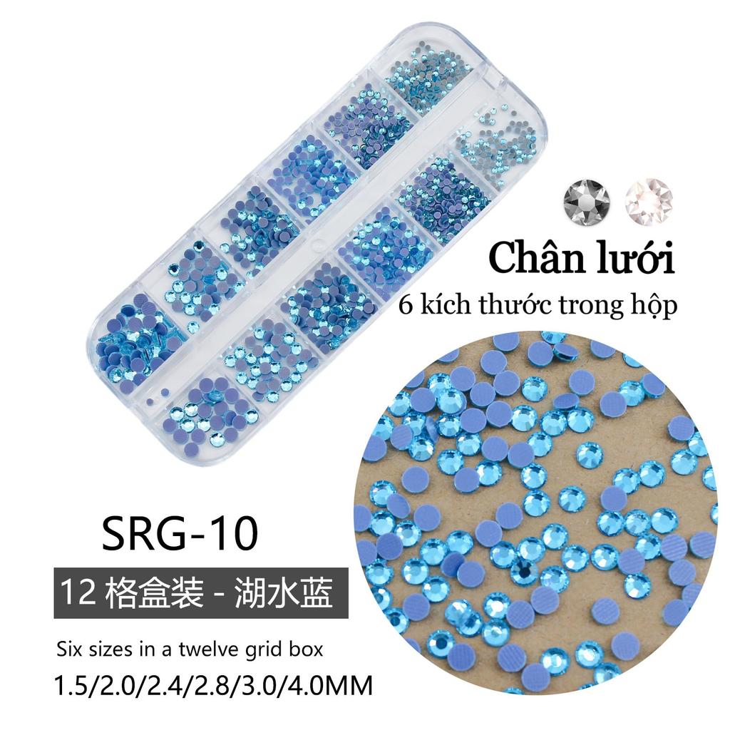 Mesh Bottom 12-Grid Boxed Nail Art Flat Bottom Rhinestone Jewelry Transparent Ab Colored Diamond Crystal Yellow Nail Sticker Diamond Jewelry