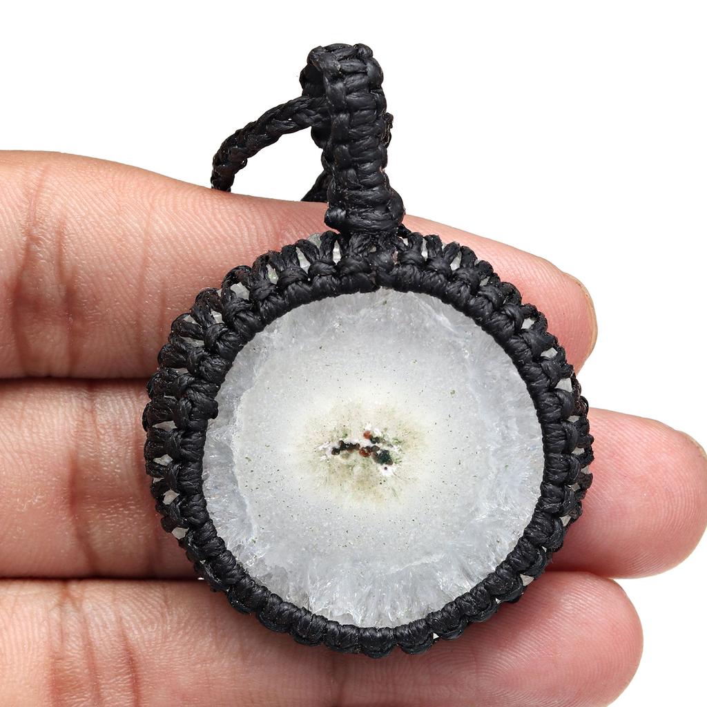 Silver Solar Drusy Gemstone Gift For Friend's Macrame Jewelry Pendant