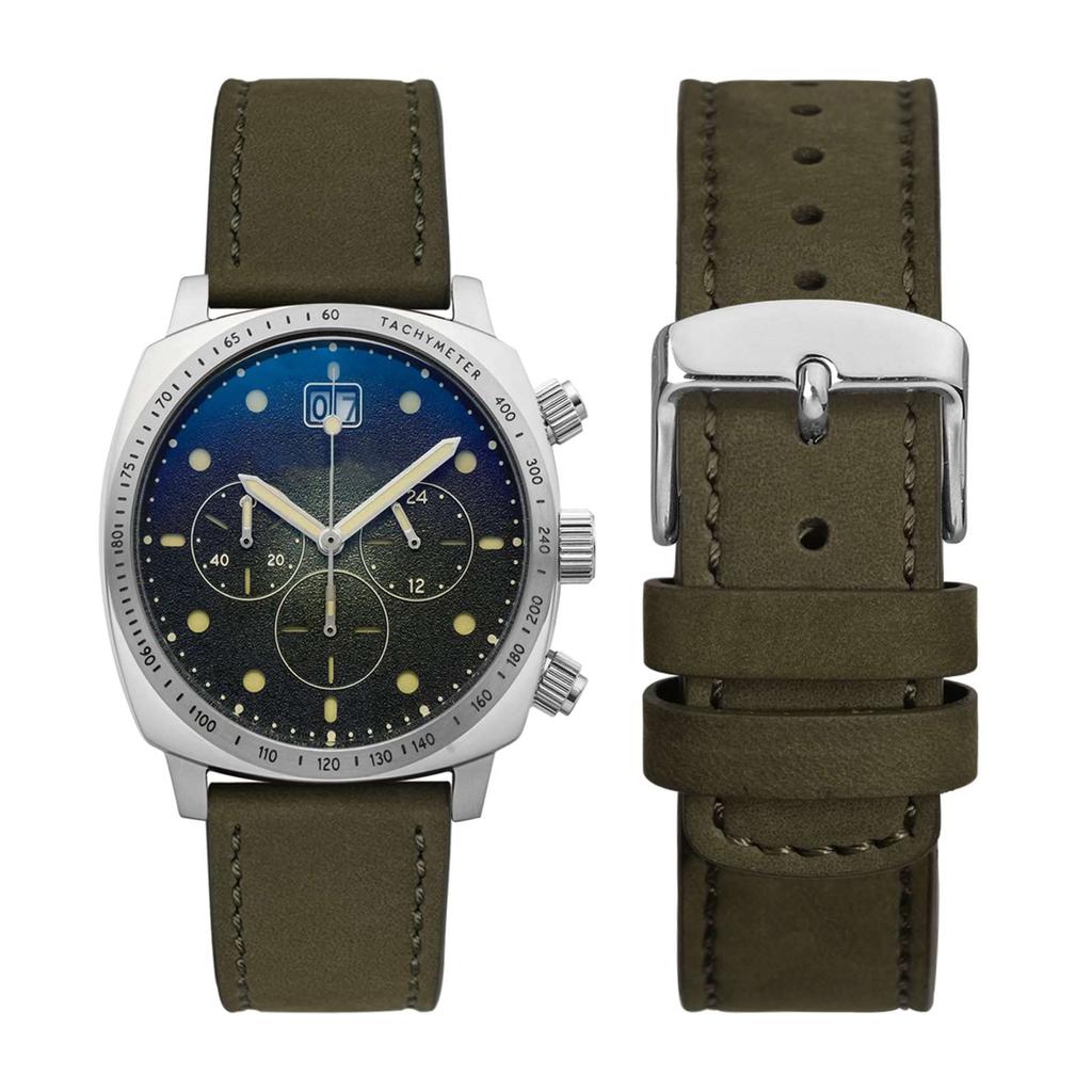 WOCCI Rychloupínací kožený řemínek k hodinkám Nubukový řemínek k hodinkám Armádní zelená se stříbrnou sponou, 22 mm, Řemínek,