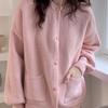 Women's Pink Korean-Style Loose Fit Cardigan - Soft, Long-Sleeved, Perfect for Autumn and Winter