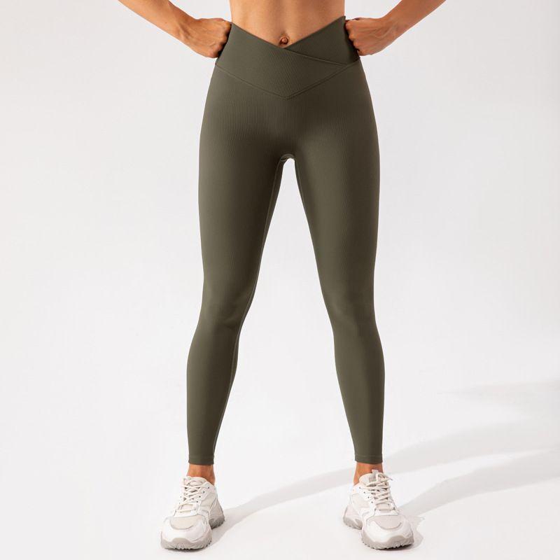 

Export Yoga Pants Women s High Waist Tight Quick-Drying Thread Gym Pants Silm Running Hip Raise Running Sports Pants Olive green M/6