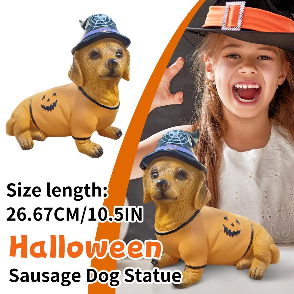 Halloween Dachshund Witch Hat Pumpkin Costume Dog Statue,Holiday Gifts For Friends