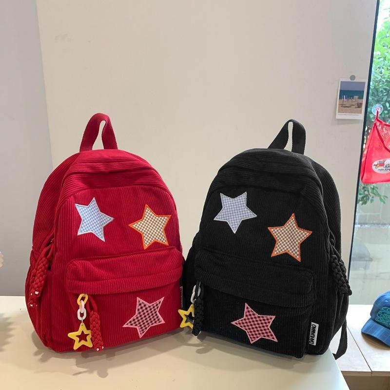 School bag Star Corduroy Shopping Small Backpack for Women, 1011 New High School Student Solid Color Double Shoulder Ins Versatile School Bag