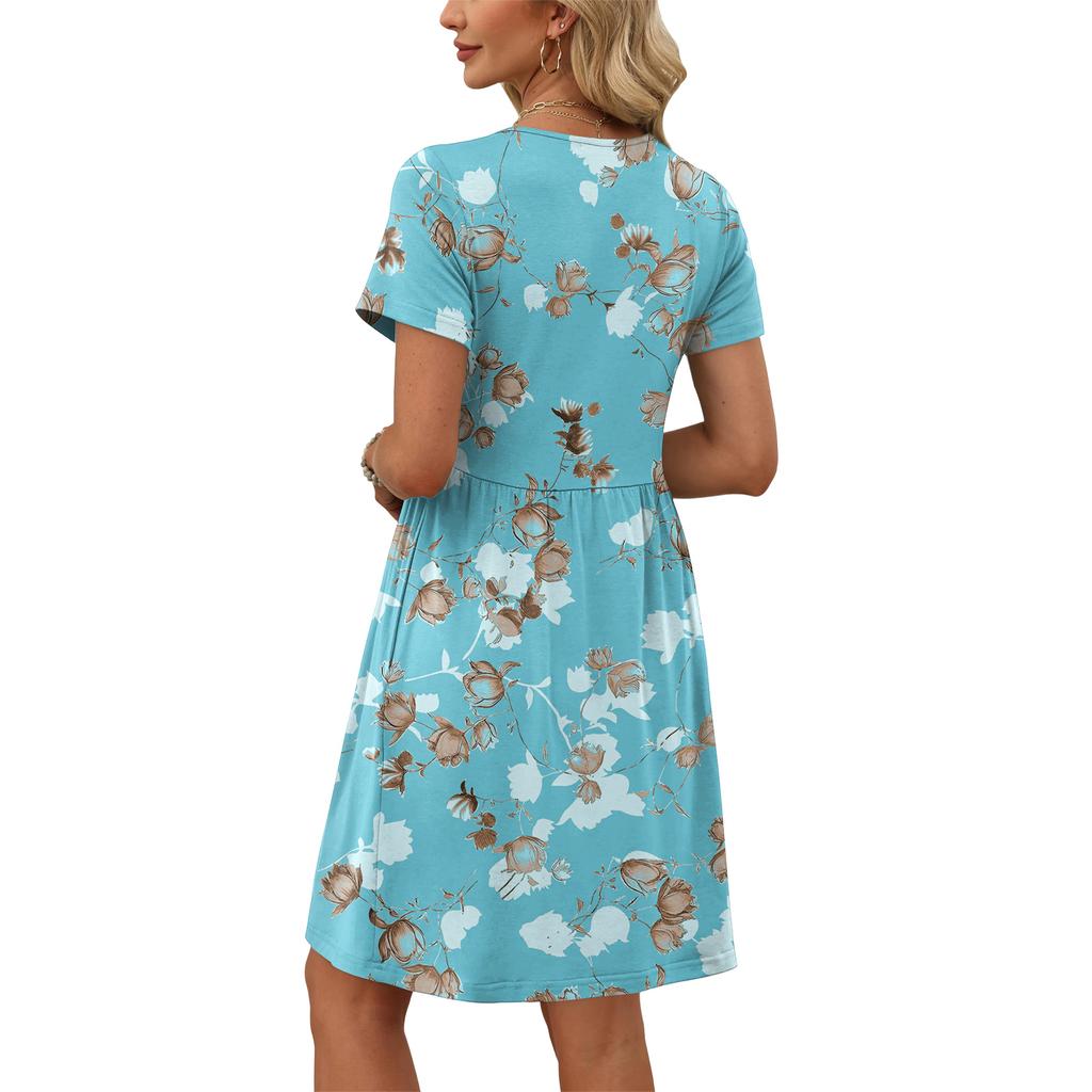 Dresses For Women Short Sleeve O Neck Casual Dresses Waist Maternity Dress With Pockets
