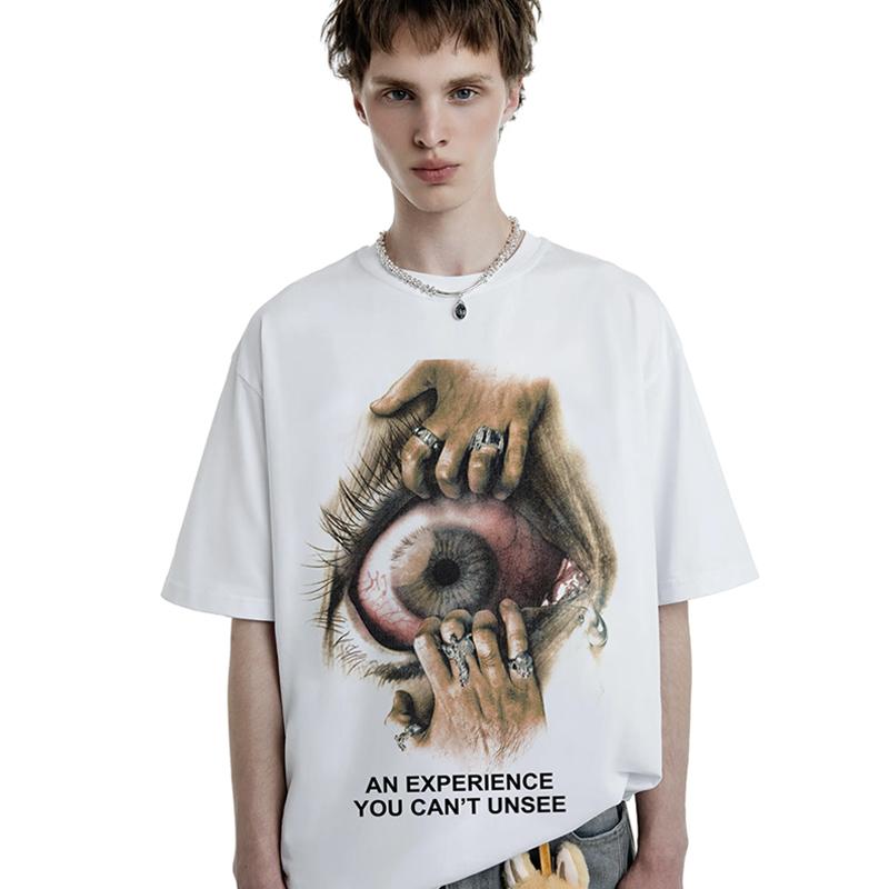 Herren T-Shirt Hip Hop Auge Grafik Oversized Baumwolle Ästhetisch Vintage Koreanisch Harajuku Kurzarm Oberteile T-Shirt Y2k Streetwear Kleidung
