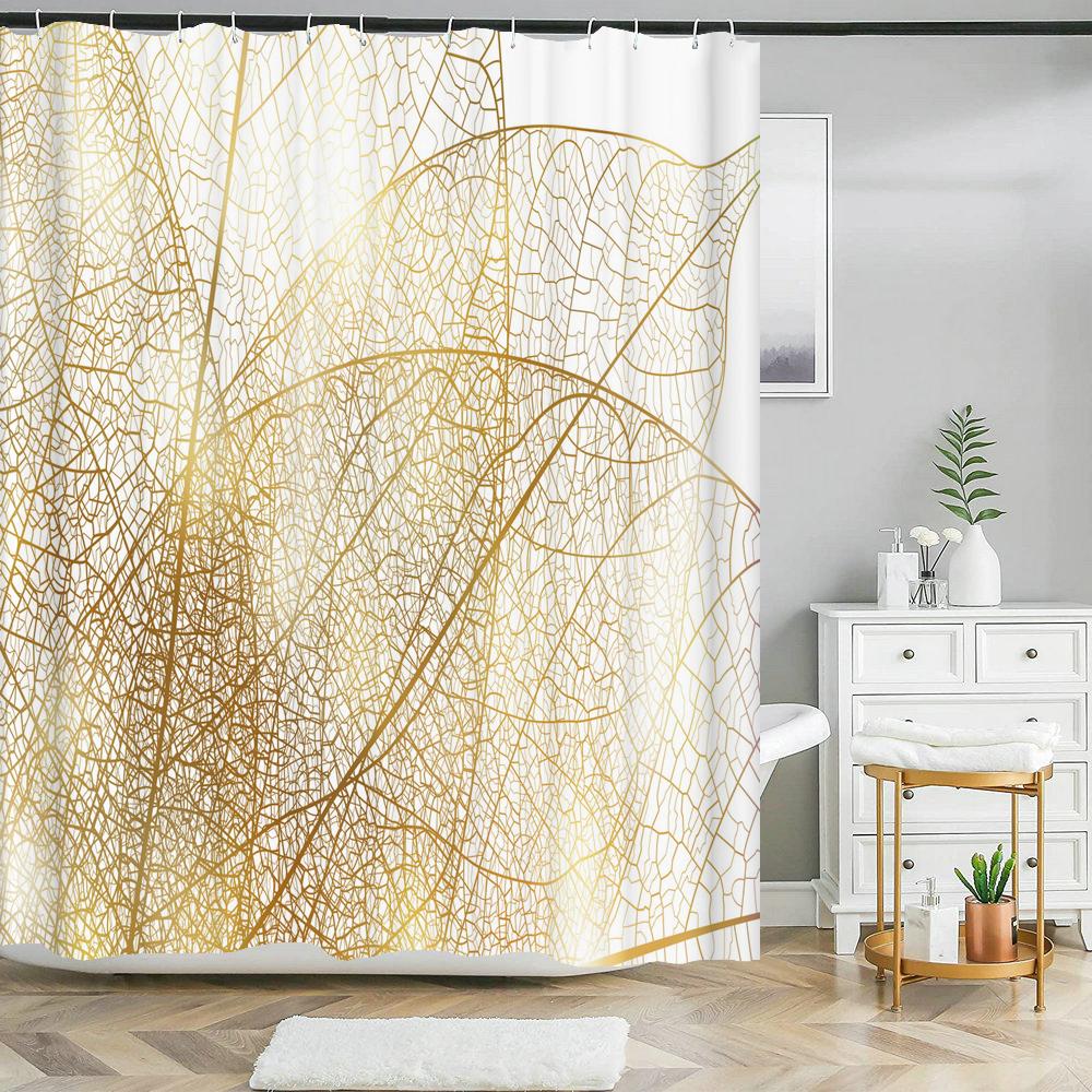 High Quality Leaves Fabric Shower Curtain Waterproof Plant Flower leaf Bath Curtains for Bathroom Decorate with Hooks