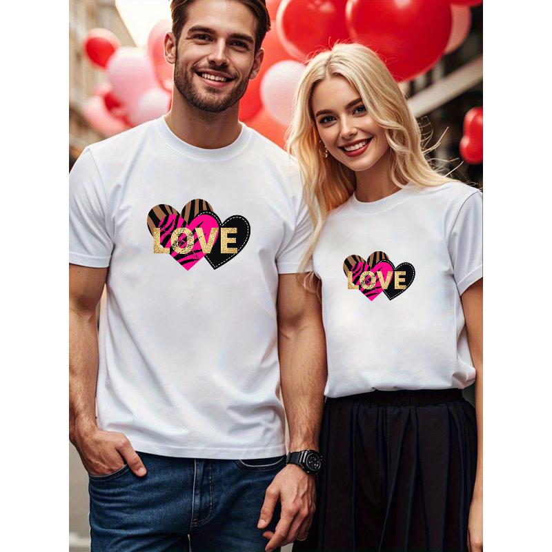

1PCS Couple Valentine s Day Casual Short Sleeve Easy-match Top XXL білий