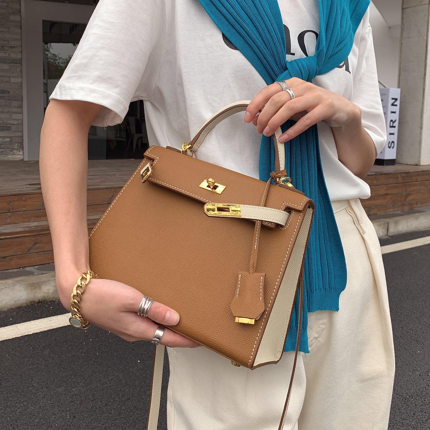 

Контрастная сумка из кожи с принтом пальмы второго поколения, качественная женская сумка на одно плечо, универсальная сумка через плечо Ins 25x10x19cm белый/коричневый