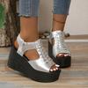 Foreign trade large size sandals women's summer new fish mouth muffin large size thick bottom slope heel Roman sandals tide