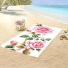1pc Quick-Dry Beach Towel - Soft Pink Roses On Beige, Fast-Drying Microfiber Towel for Pool, Travel, Spa - Lightweight Highly